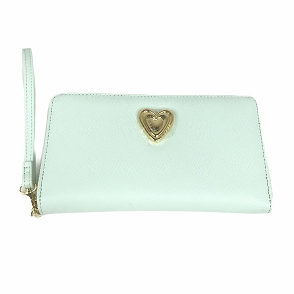 Betsey Johnson Zip Around Wallet with Heart Light Blue - Picture 8 of 8